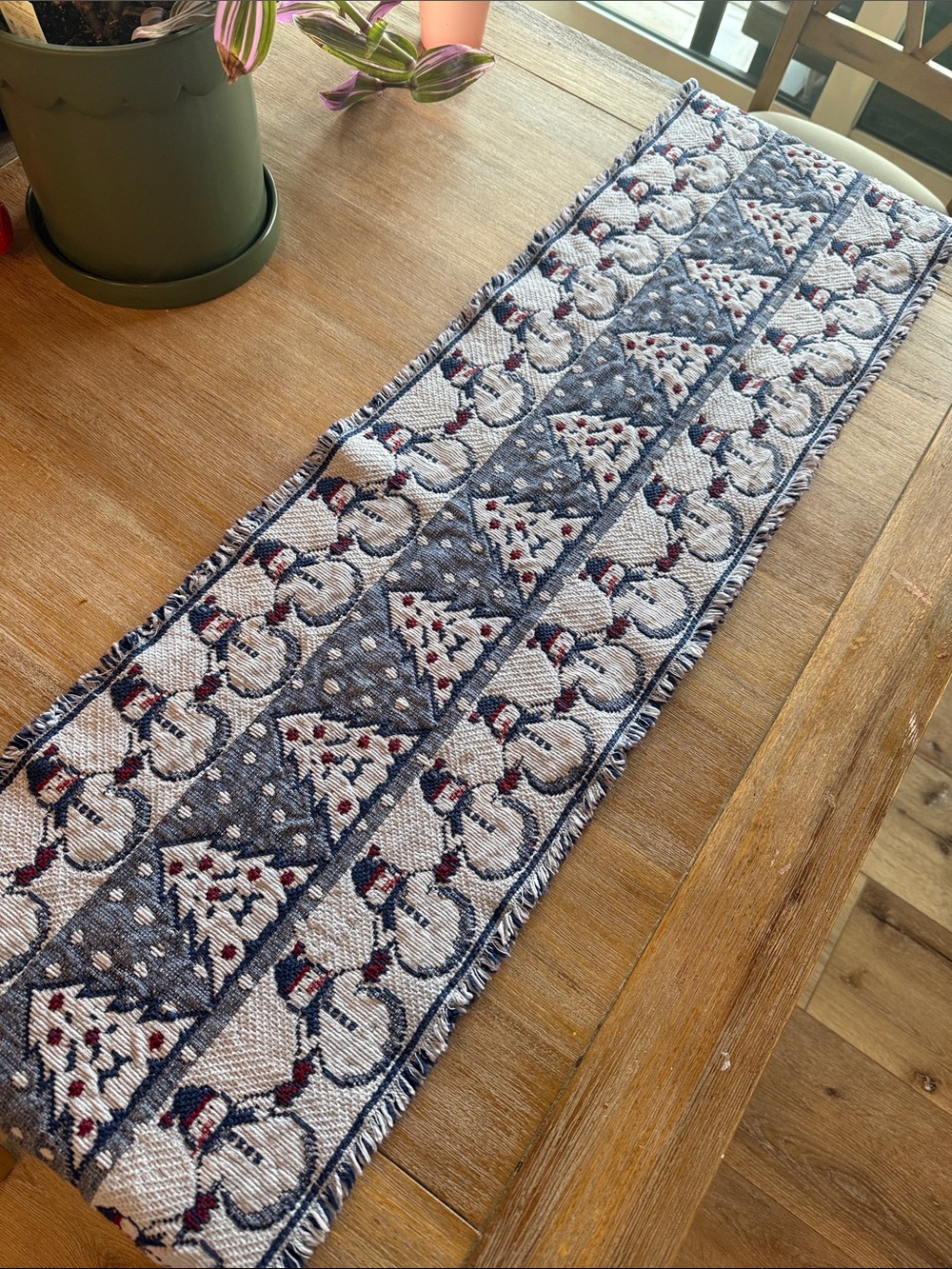 Vintage Y2K Holiday Winter Woven Tapestry Table Runner 90s 1990 Kitsch Christmas